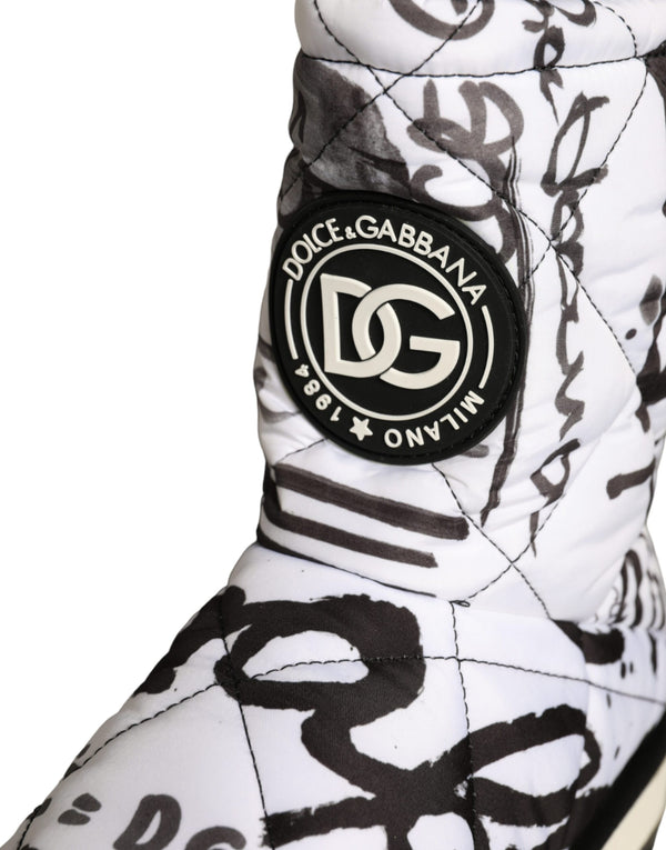 Weiße gepolsterte Logo Print Mid Calf Stiefel Schuhe