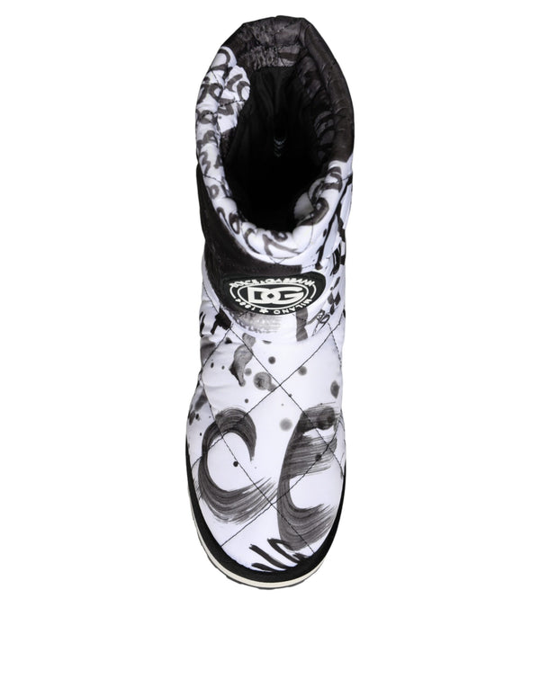 Weiße gepolsterte Logo Print Mid Calf Stiefel Schuhe