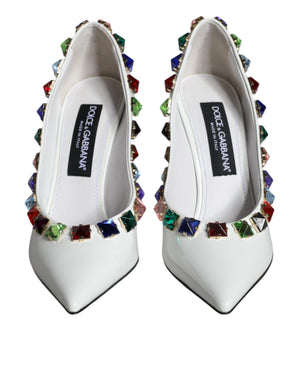 Weiß Crystals Leder High Heels Pumps Schuhe