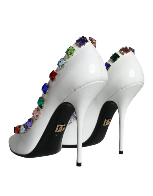 Weiß Crystals Leder High Heels Pumps Schuhe