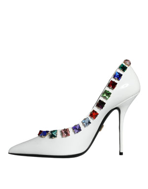 Weiß Crystals Leder High Heels Pumps Schuhe