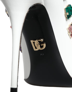 Weiß Crystals Leder High Heels Pumps Schuhe