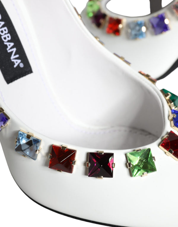 Weiß Crystals Leder High Heels Pumps Schuhe