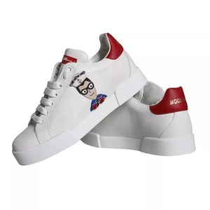 Weiß Patch Kalbsleder Nappa Portofino Turnschuhe Schuhe