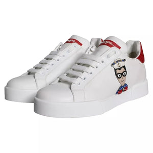 Weiß Patch Kalbsleder Nappa Portofino Turnschuhe Schuhe