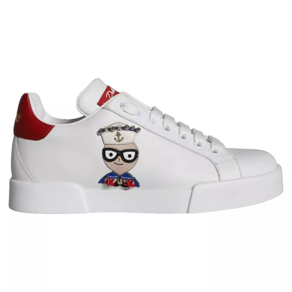 Weiß Patch Kalbsleder Nappa Portofino Turnschuhe Schuhe