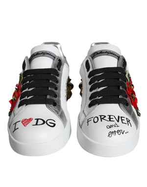 Weiß Leder Floral Nieten Turnschuhe Schuhe