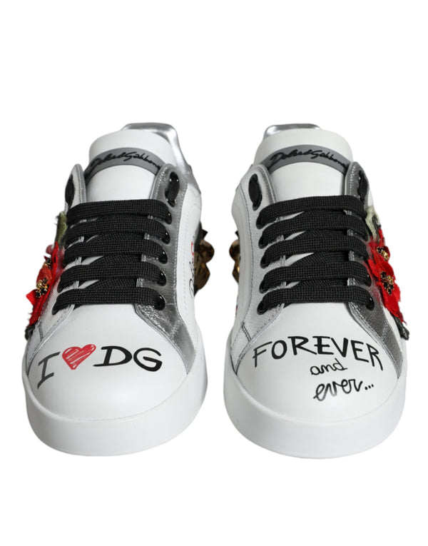 Weiß Leder Floral Nieten Turnschuhe Schuhe