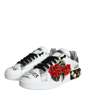 Weiß Leder Floral Nieten Turnschuhe Schuhe