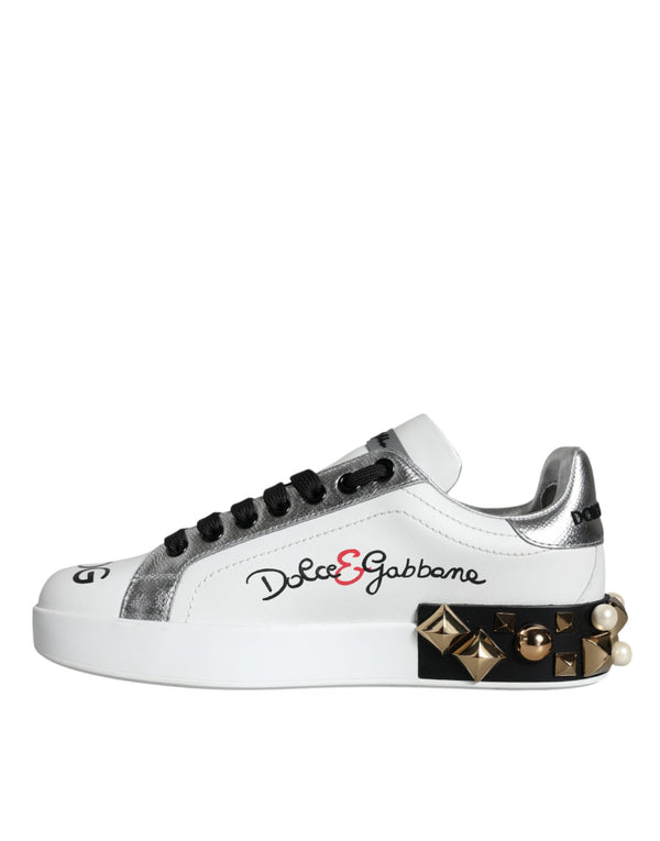 Weiß Leder Floral Nieten Turnschuhe Schuhe