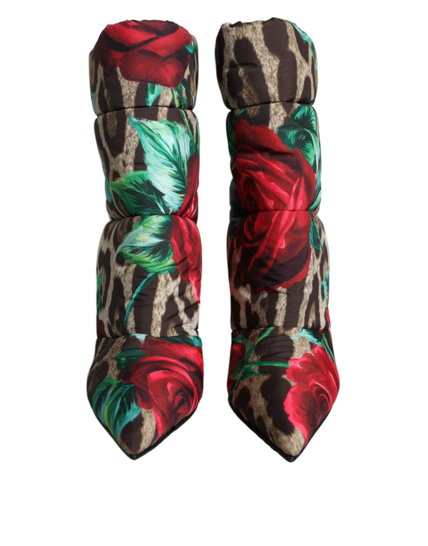 Multicolor Leopard Rose Mid Calf Stiefel Schuhe