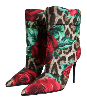 Multicolor Leopard Rose Mid Calf Stiefel Schuhe