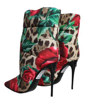 Multicolor Leopard Rose Mid Calf Stiefel Schuhe