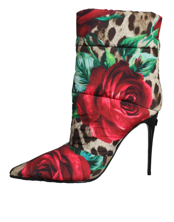 Multicolor Leopard Rose Mid Calf Stiefel Schuhe