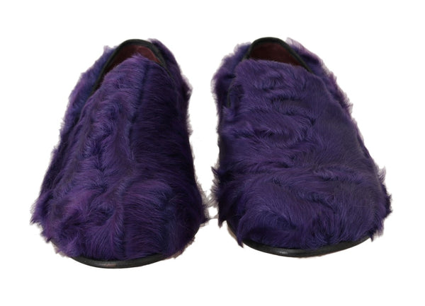 Lila Schafspelz Leder Loafers