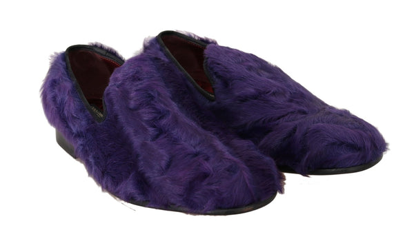Lila Schafspelz Leder Loafers