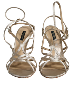 Beige Leder Stiletto Heels Sandalen Schuhe