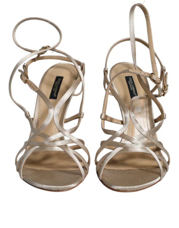 Beige Leder Stiletto Heels Sandalen Schuhe