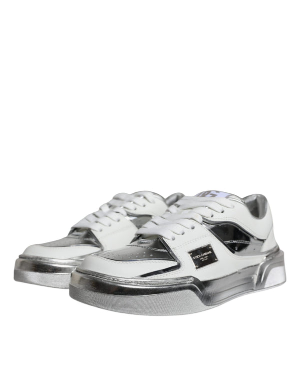 Weiß Silber Leder Low Top Sneakers Schuhe