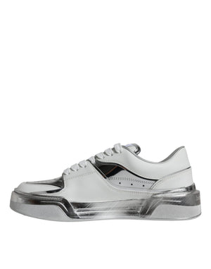 Weiß Silber Leder Low Top Sneakers Schuhe