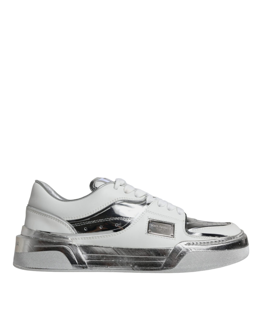Weiß Silber Leder Low Top Sneakers Schuhe