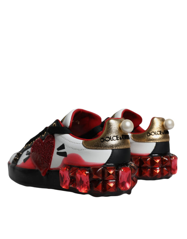Weiß Rot Kristalle Leder Portofino Turnschuhe Schuhe