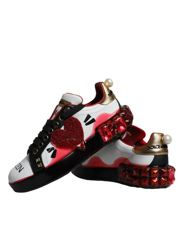 Weiß Rot Kristalle Leder Portofino Turnschuhe Schuhe