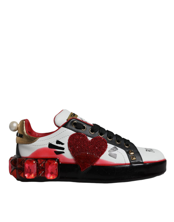 Weiß Rot Kristalle Leder Portofino Turnschuhe Schuhe