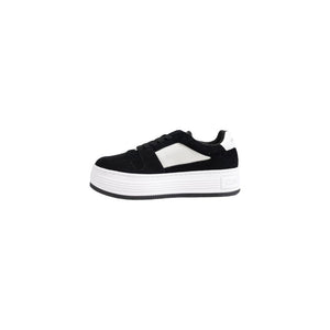 Schwarze Leder-Plateau-Sneaker
