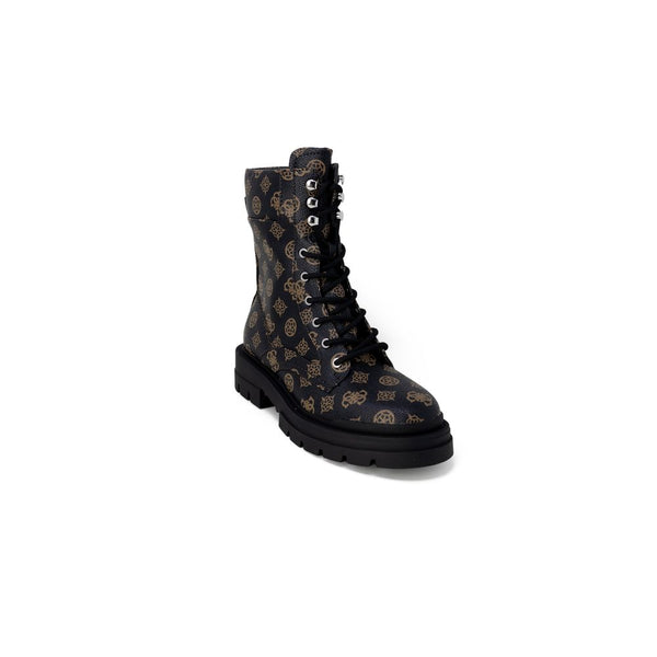 Braune Kunstleder-Schnürstiefel