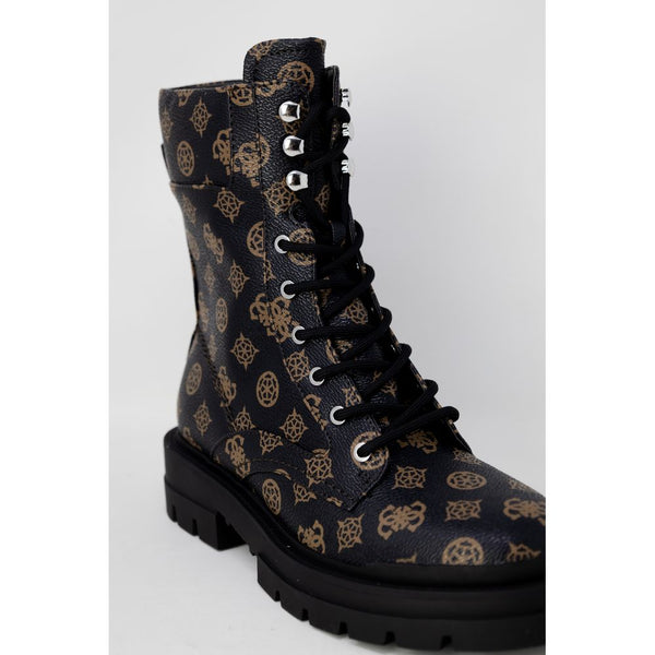 Braune Kunstleder-Schnürstiefel