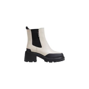 Beigefarbene Leder-Ankle-Boots