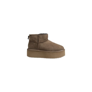 Beigefarbene Leder-Ankle-Boots