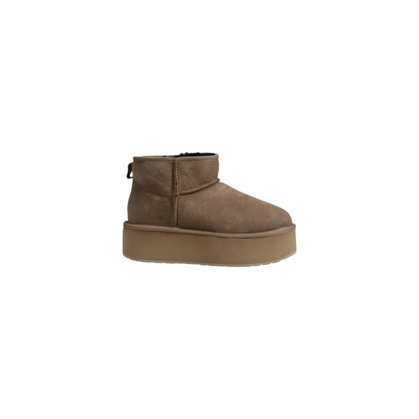 Beigefarbene Leder-Ankle-Boots