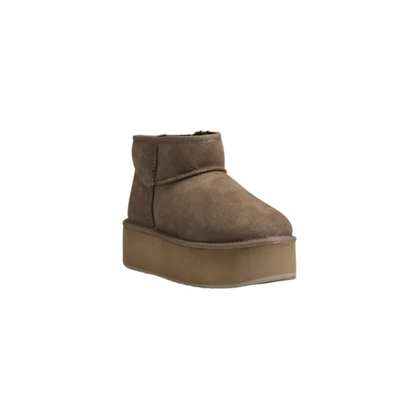 Beigefarbene Leder-Ankle-Boots