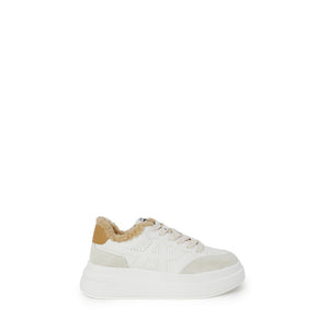 Beigefarbene Leder-Sneaker mit dicker Sohle