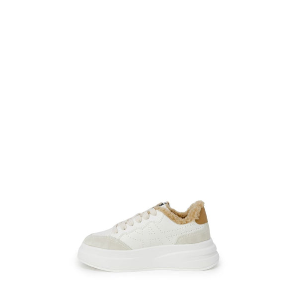 Beigefarbene Leder-Sneaker mit dicker Sohle
