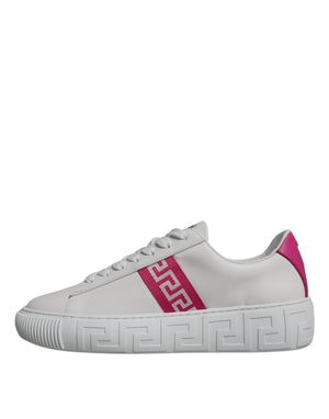 Weiß Rosa Greca Drucken Plattform Low Top Turnschuhe Schuhe