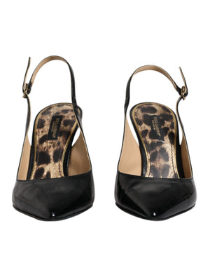 Schwarze Leder High Heels Slingbacks Schuhe