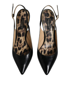 Schwarze Leder High Heels Slingbacks Schuhe