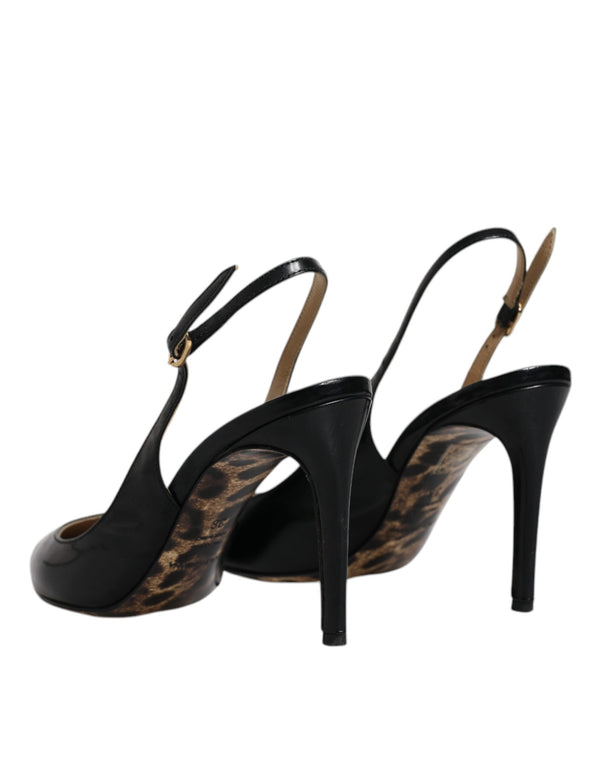 Schwarze Leder High Heels Slingbacks Schuhe