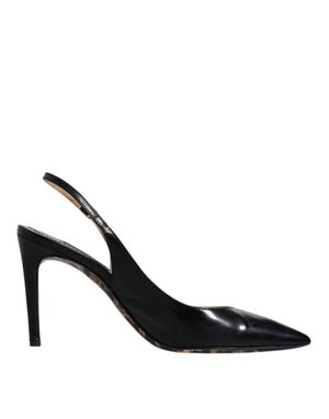 Schwarze Leder High Heels Slingbacks Schuhe