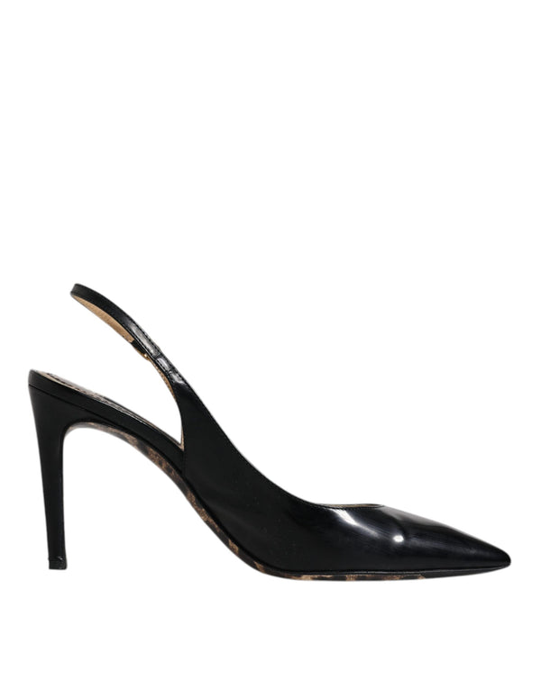 Schwarze Leder High Heels Slingbacks Schuhe