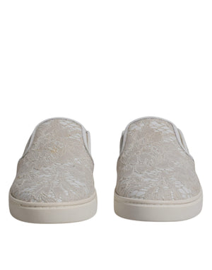 Weiß Floral Spitze Slip On Loafers Schuhe