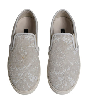 Weiß Floral Spitze Slip On Loafers Schuhe