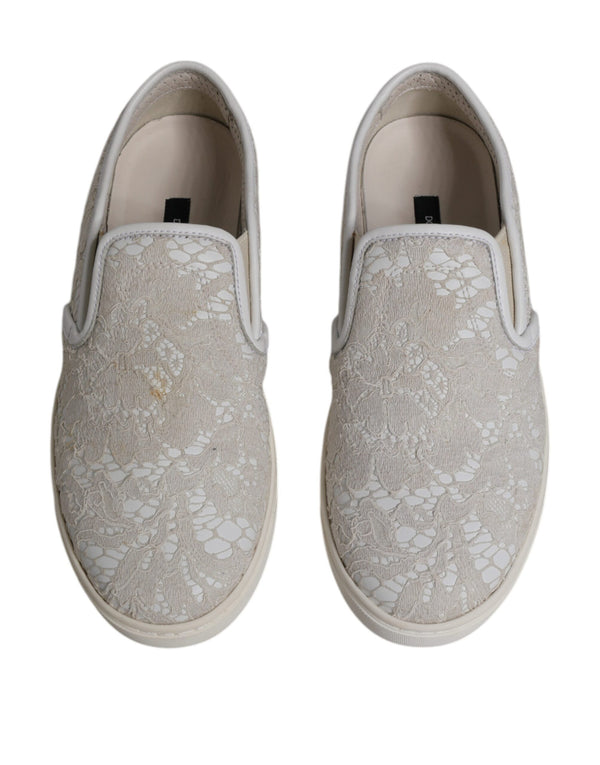 Weiß Floral Spitze Slip On Loafers Schuhe