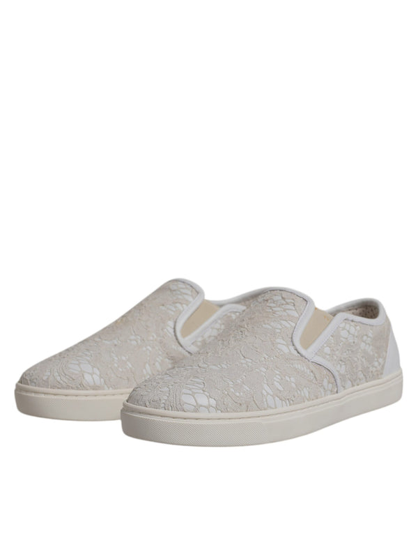 Weiß Floral Spitze Slip On Loafers Schuhe