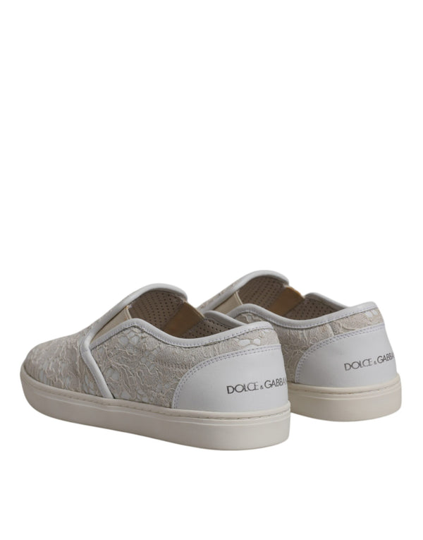 Weiß Floral Spitze Slip On Loafers Schuhe