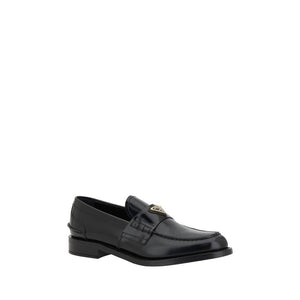 Schwarzes Leder Logo Loafers