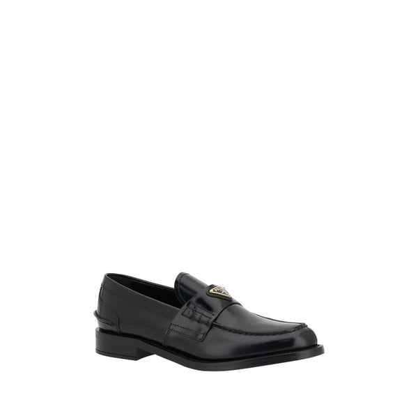Schwarzes Leder Logo Loafers